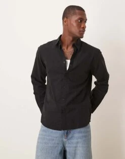 Selected Homme Linen Blend Slim Shirt In Black For Men -Modish Mens Shop 207132717 1 black 1