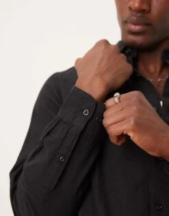 Selected Homme Linen Blend Slim Shirt In Black For Men -Modish Mens Shop 207132717 3