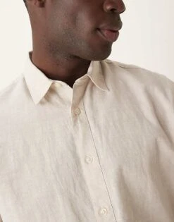 Selected Homme Linen Blend Short Sleeve Shirt In Cream For Men Pure Cashmeree -Modish Mens Shop 207132732 3