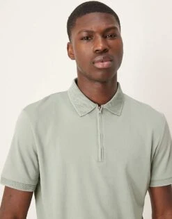 Selected Homme Zip Polo Shirt In Light Green For Men Iceberg Green