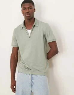Selected Homme Zip Polo Shirt In Light Green For Men Iceberg Green -Modish Mens Shop 207132733 3