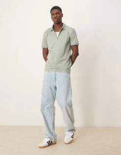 Selected Homme Zip Polo Shirt In Light Green For Men Iceberg Green -Modish Mens Shop 207132733 4