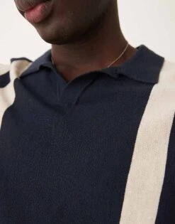 Selected Homme Knitted Polo In Navy With Stripes For Men Sky Captain -Modish Mens Shop 207132777 3