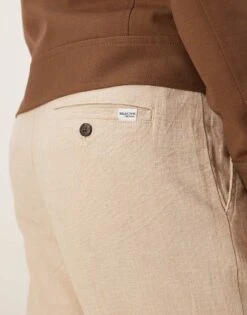 Selected Homme Linen Blend Slim Tapered Trouser In Cream For Men Incense -Modish Mens Shop 207132792 3