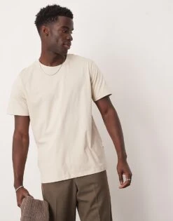 Selected Homme Regular Pima Cotton Mix T-shirt In Cream For Men Oatmeal -Modish Mens Shop 207132824 1 oatmeal 1