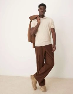 Selected Homme Knitted Polo Shirt In Cream For Men Oatmeal -Modish Mens Shop 207132847 3