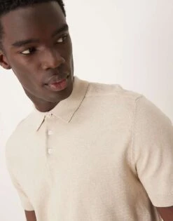 Selected Homme Knitted Polo Shirt In Cream For Men Oatmeal -Modish Mens Shop 207132847 4