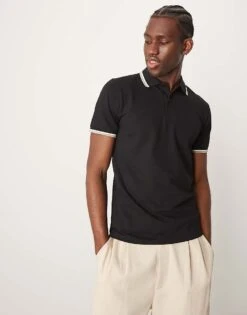 Selected Homme Tipped Polo Shirt In Black For Men -Modish Mens Shop 207132871 1 black 1
