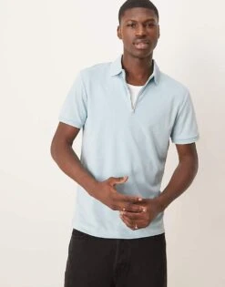 Selected Homme Zip Polo Shirt In Light Blue For Men Winter Sky -Modish Mens Shop 207132904 1 wintersky 1