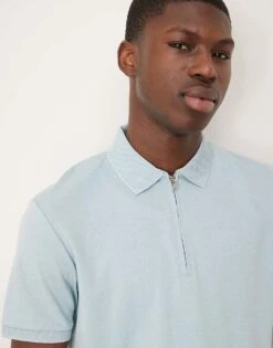 Selected Homme Zip Polo Shirt In Light Blue For Men Winter Sky -Modish Mens Shop 207132904 3