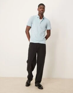 Selected Homme Zip Polo Shirt In Light Blue For Men Winter Sky -Modish Mens Shop 207132904 4