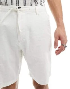 Selected Homme Linen Blend Shorts In White For Men Cloud Dancer -Modish Mens Shop 207132943 4