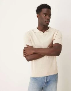 Selected Homme Knitted Polo In Cream For Men Oatmeal -Modish Mens Shop 207132965 1 oatmeal 1