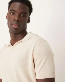 Selected Homme Knitted Polo In Cream For Men Oatmeal -Modish Mens Shop 207132965 3