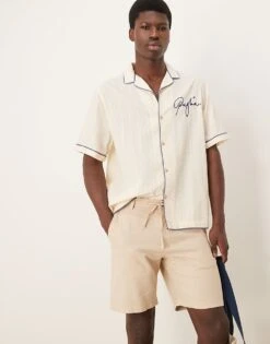 Selected Homme Linen Blend Shorts In Cream For Men Incense