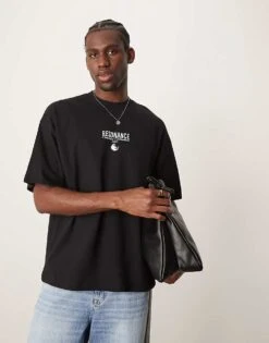 Selected Homme Oversized T-shirt With Yin Yang Backprint In Black For Men -Modish Mens Shop 207338876 3