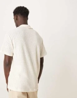 Selected Homme Textured Revere Collar Shirt In Cream For Men Egret -Modish Mens Shop 207429199 3