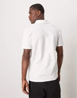 Selected Homme Half Zip Seersucker Polo Shirt In Cream For Men Egret -Modish Mens Shop 207429365 4