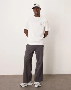 Selected Homme Oversized T-shirt With Print In Cream For Men Egret -Modish Mens Shop 207429397 3