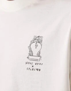 Selected Homme Oversized T-shirt With Print In Cream For Men Egret -Modish Mens Shop 207429397 4