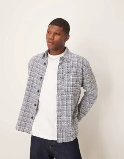 Selected Homme Boucle Overshirt In Blue Cream Check For Men Egret -Modish Mens Shop 207429426 1 egret 1