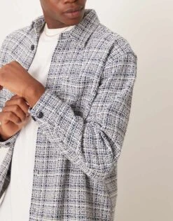 Selected Homme Boucle Overshirt In Blue Cream Check For Men Egret -Modish Mens Shop 207429426 4