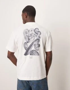 Selected Homme Oversized T-shirt With Back Print In Cream For Men Cloud Dancer