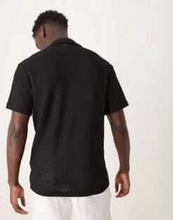 Selected Homme Textured Revere Collar Shirt In Black For Men -Modish Mens Shop 207429504 3