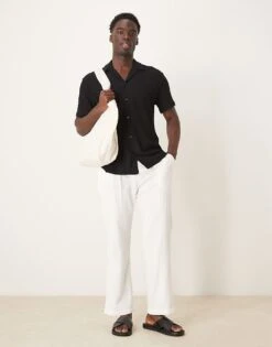 Selected Homme Textured Revere Collar Shirt In Black For Men -Modish Mens Shop 207429504 4