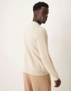 Selected Homme Knitted Crew Neck Jumper In Cream For Men Oatmeal -Modish Mens Shop 207524347 4