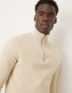 Selected Homme Knitted Half Zip Jumper In Cream For Men Oatmeal -Modish Mens Shop 207524539 1 oatmeal 1