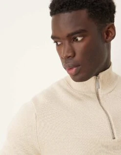 Selected Homme Knitted Half Zip Jumper In Cream For Men Oatmeal -Modish Mens Shop 207524539 3