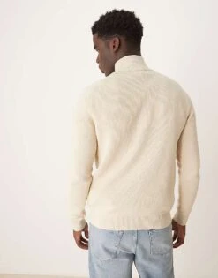 Selected Homme Knitted Half Zip Jumper In Cream For Men Oatmeal -Modish Mens Shop 207524539 4
