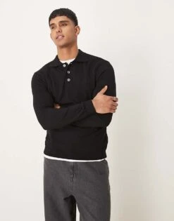 Selected Homme Merino Wool Knitted Polo Shirt In Black For Men -Modish Mens Shop 207564180 1 black 1