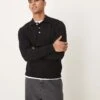 Selected Homme Merino Wool Knitted Polo Shirt In Black For Men