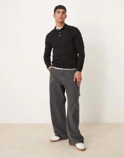 Selected Homme Merino Wool Knitted Polo Shirt In Black For Men -Modish Mens Shop 207564180 3