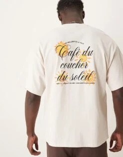 Selected Homme Oversized T-shirt With Sun Backprint In Cream For Men White Sand