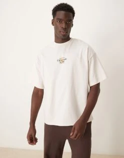 Selected Homme Oversized T-shirt With Sun Backprint In Cream For Men White Sand -Modish Mens Shop 207583817 4