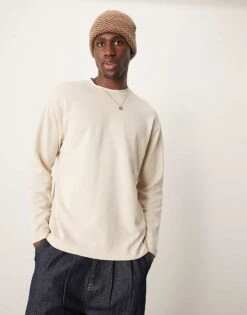 Selected Homme Oscar Oversized Long Sleeve T-shirt In Cream For Men Oatmeal -Modish Mens Shop 207584523 1 oatmeal 1