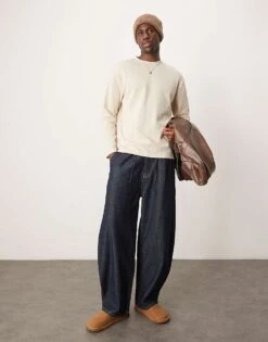 Selected Homme Oscar Oversized Long Sleeve T-shirt In Cream For Men Oatmeal -Modish Mens Shop 207584523 3