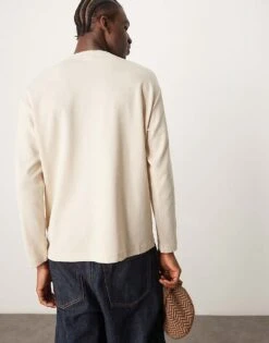 Selected Homme Oscar Oversized Long Sleeve T-shirt In Cream For Men Oatmeal -Modish Mens Shop 207584523 4