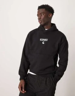 Selected Homme Oversized Hoodie With Text Backprint In Black For Men -Modish Mens Shop 207585716 4