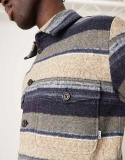 Selected Homme Overshirt Shacket In Cream Navy Stripe With Pockets For Men Sky Captain -Modish Mens Shop 207652717 3