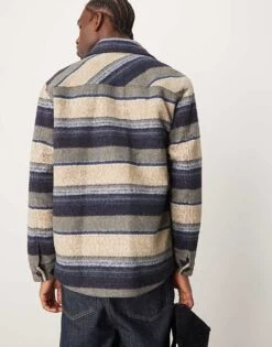 Selected Homme Overshirt Shacket In Cream Navy Stripe With Pockets For Men Sky Captain -Modish Mens Shop 207652717 4