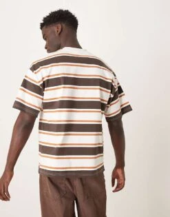 Selected Homme Oversized Heavy Weight T-shirt In Cream Tan Brown Stripe For Men Multi -Modish Mens Shop 207870896 3