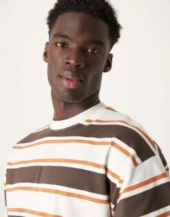 Selected Homme Oversized Heavy Weight T-shirt In Cream Tan Brown Stripe For Men Multi -Modish Mens Shop 207870896 4