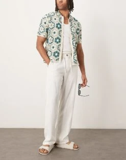 Selected Homme Brody Loose Fit Linen Trouser In White For Men Cloud Dancer