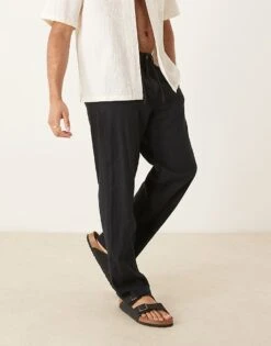Selected Homme Brody Loose Fit Linen Trouser In Black For Men